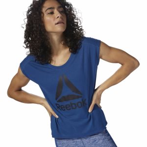 Reebok Workout Ready Supremium 2.0 T Shirt Damen - Blau - DE 832-HPX